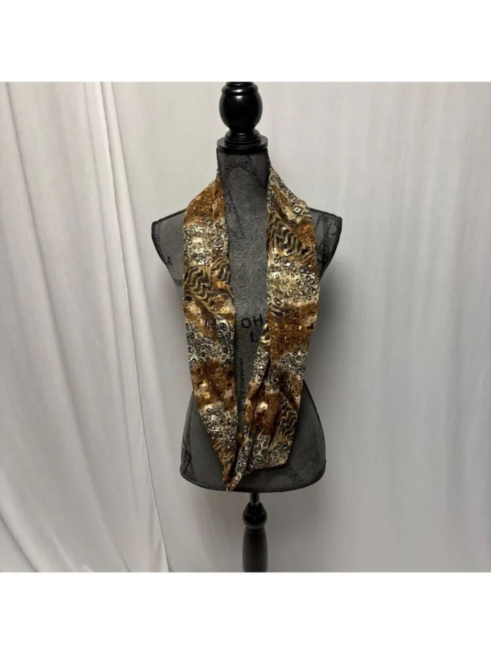 Animal Print Infinity Scarf Lightweight Silky Brown Black Fashion Accessory